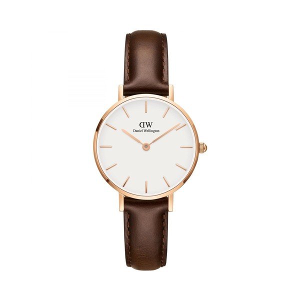 Orologio da donna con cinturino in pelle e quadrante bianco con dettagli in oro rosa Petite Bristol, ⌀ 28 mm - Daniel Wellington