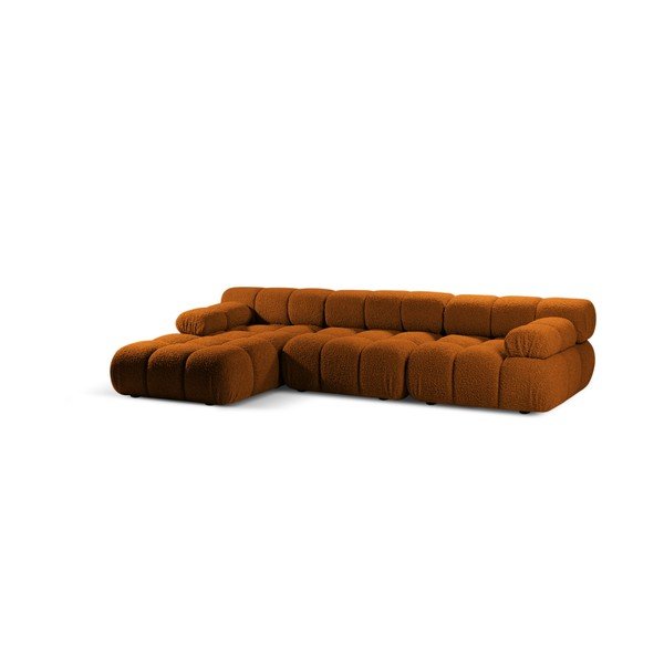 Divano angolare componibile color terracotta (con penisola a sinistra/con chaise lounge) con rivestimento in bouclé – Micadoni -image-2