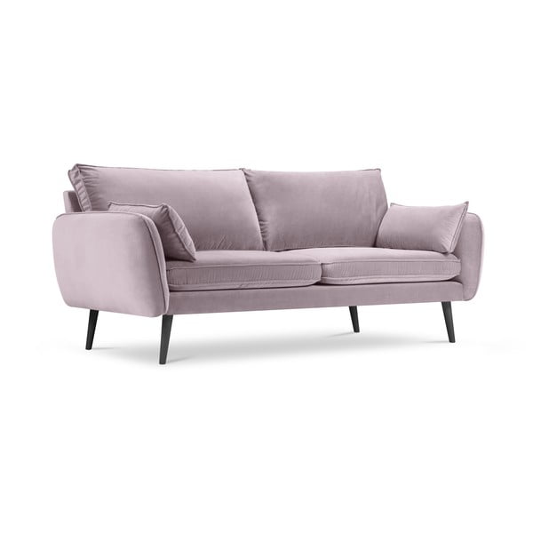 Divano in velluto rosa chiaro con gambe nere , 198 cm Lento - Kooko Home-image-2
