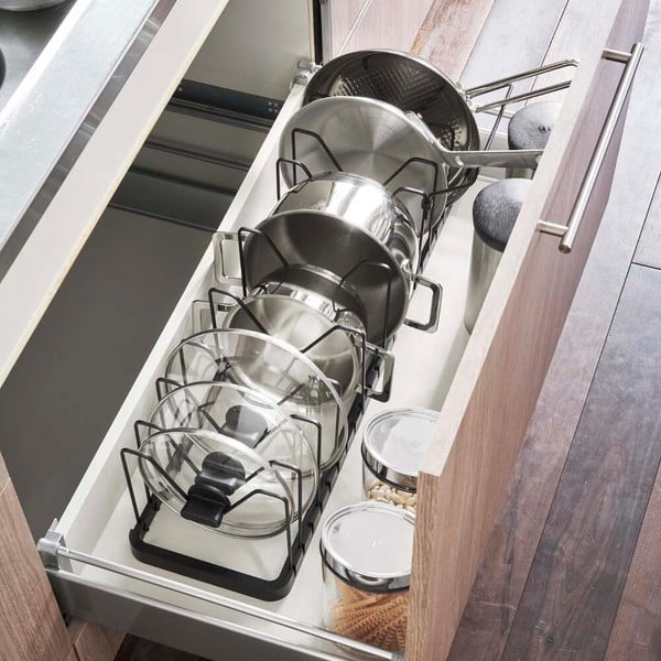 Cremagliera nera regolabile per coperchi e padelle Tower - YAMAZAKI-image-1