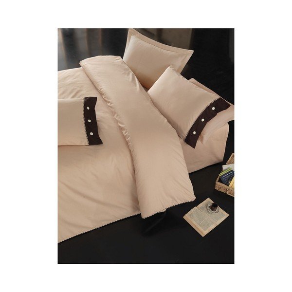 Biancheria da letto beige con lenzuolo per letto matrimoniale Plain, 200 x 220 cm - Mijolnir