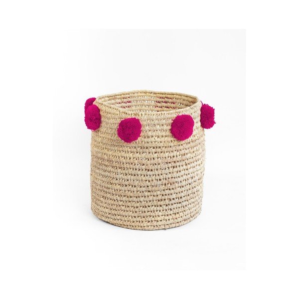 Set di 2 cesti in fibra di palma con decorazioni rosa scuro Milo Basket - Madre Selva-image-1