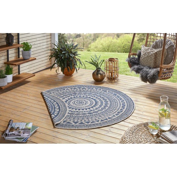 Tappeto da esterno blu e crema , ø 140 cm Coron - NORTHRUGS-image-3