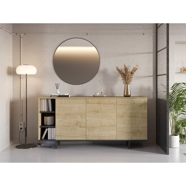 Cassettiera bassa in rovere decorato in colore naturale 170x80 cm Cequoia - Marckeric-image-1