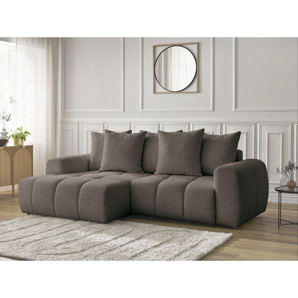 Divano angolare marrone allungabile/con contenitore (con penisola a sinistra/con chaise lounge) con rivestimento in bouclé Roxelane – Bobochic Paris-image-3