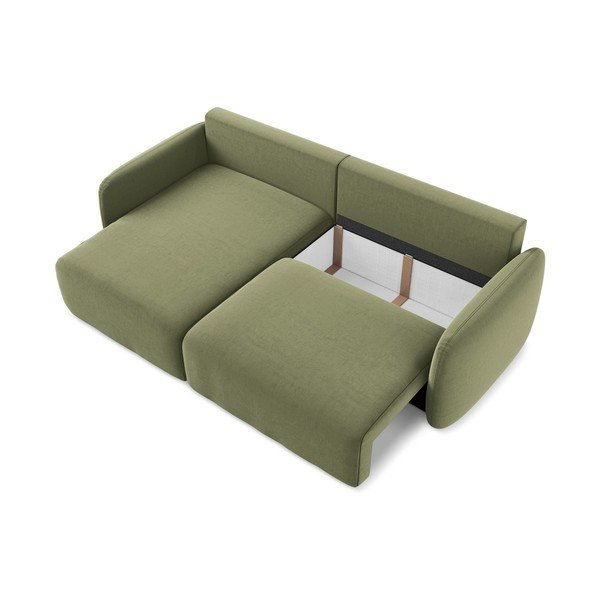 Divano angolare verde allungabile/con contenitore (con penisola a sinistra/con chaise lounge) con rivestimento in velluto Kalena – Makamii-image-4