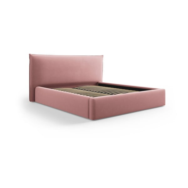 Letto matrimoniale imbottito rosa con contenitore e doghe 140x200 cm Elio - Milo Casa