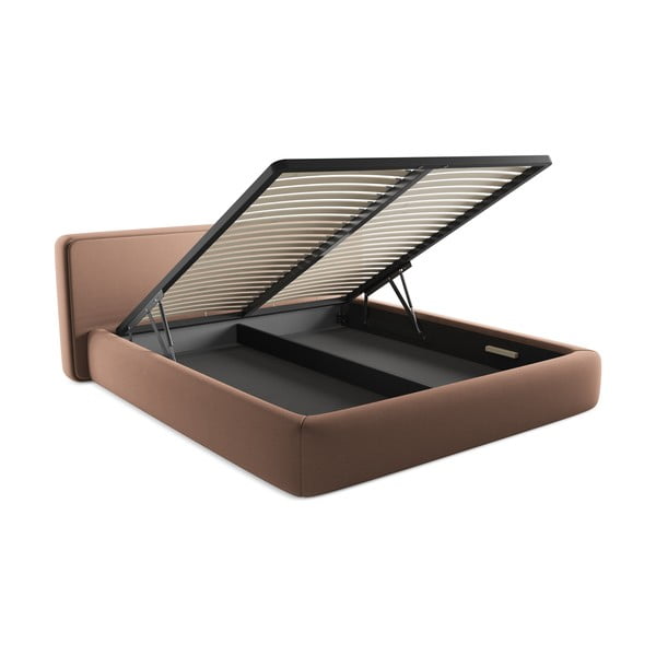 Letto matrimoniale imbottito rosa chiaro con contenitore con griglia 180x200 cm Kiana - Makamii-image-3