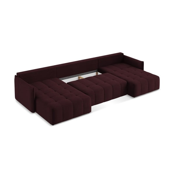 Divano angolare burgundy allungabile/con contenitore (a U) Moku – Makamii-image-4