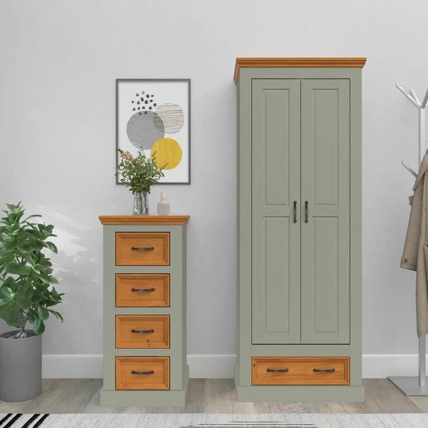 Armadio verde/colore naturale chiaro in pino massiccio 70x185x40 cm Selma – Støraa-image-1