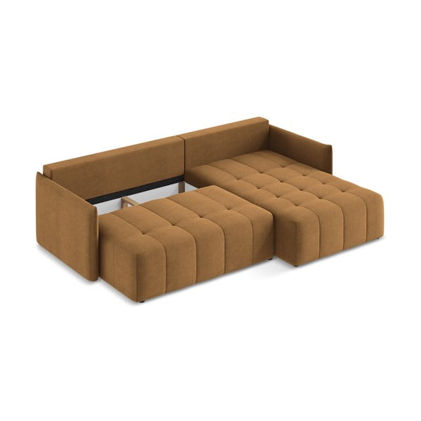 Divano angolare color terracotta allungabile/con contenitore (con penisola a destra/con chaise lounge) Moku – Makamii-image-3