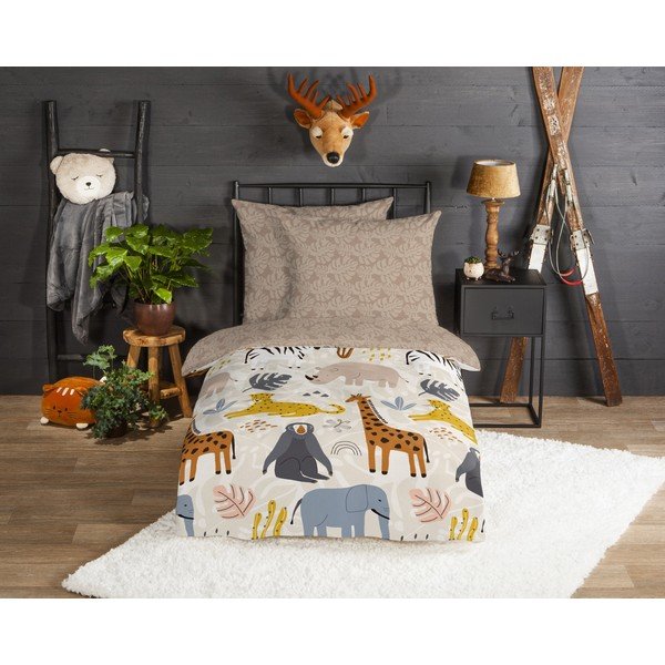 Biancheria da letto per bambini marrone chiaro in flanella per letto singolo 140x200 cm Jungle – Good Morning-image-1