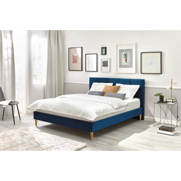 Letto matrimoniale imbottito blu con griglia 180x200 cm Vivara - Bobochic Paris-image-3