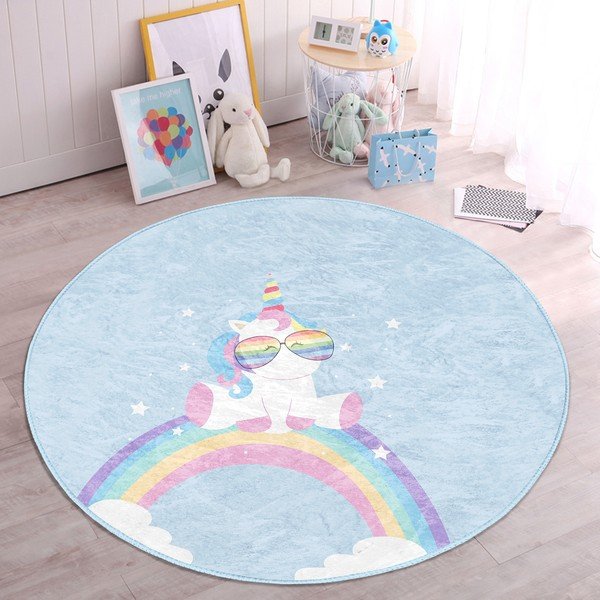 Tappeto azzurro per bambini ø 80 cm Comfort - Mila Home-image-2