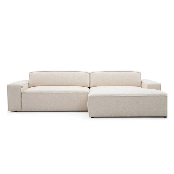 Divano angolare beige allungabile/con movimento relax elettrico (con penisola a destra) Abel – Bobochic Paris