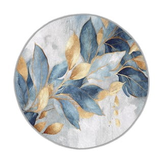 Tappeto rotondo blu/dorato lavabile ø 80 cm Golden Leaves – Mila Home