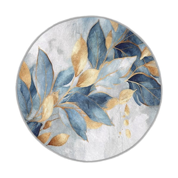 Tappeto rotondo blu/dorato lavabile ø 100 cm Golden Leaves – Mila Home