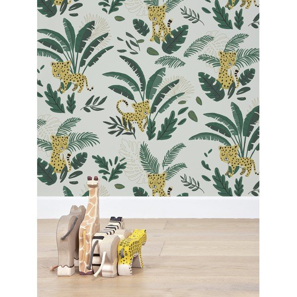 Carta da parati per bambini 10 m x 50 cm Cheetah & Tropical Leaves - Lilipinso-image-1