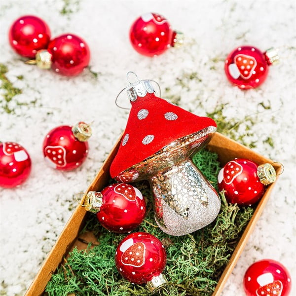 Set di palline di Natale in vetro fatte a mano 12 pz ø 3 cm Mushroom Mini – Sass & Belle-image-2