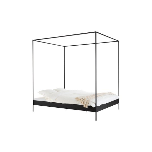 Letto matrimoniale nero in acciaio senza testiera/con baldacchino con rete inclusa 200x200 cm Eton – noo.ma