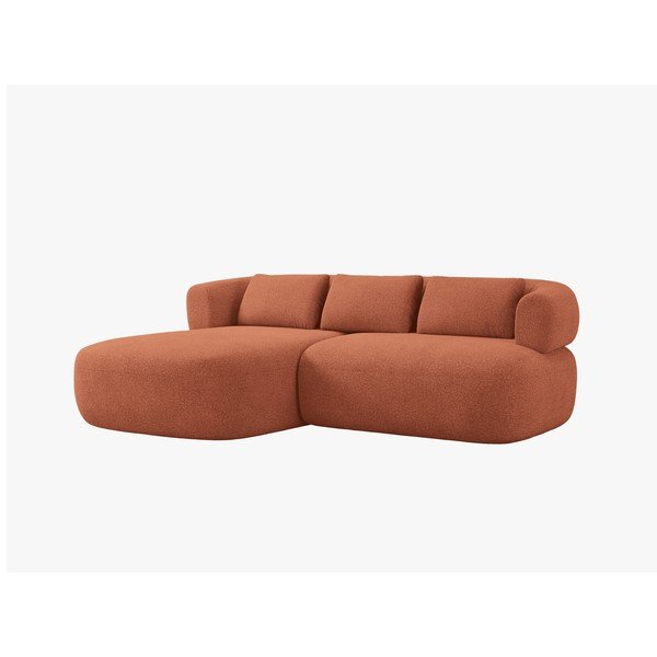 Divano angolare color terracotta (con penisola a sinistra/con chaise lounge) con rivestimento in bouclé Jenny – Micadoni 