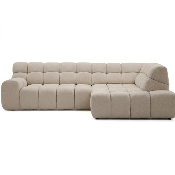 Divano angolare beige allungabile/con movimento relax elettrico (con penisola a destra/a L) Andre – Bobochic Paris