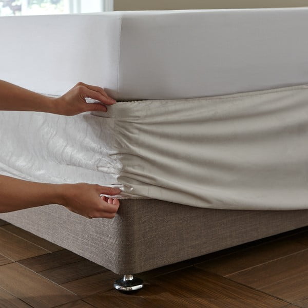 Coprirete in velluto elasticizzato crema 152x198 cm Kingsley - Catherine Lansfield-image-2