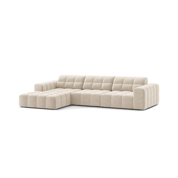Divano angolare color crema (con penisola a sinistra/con chaise lounge) con rivestimento in velluto Chicago – Cosmopolitan Design-image-1