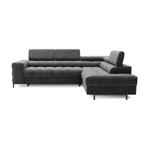 Divano angolare grigio scuro allungabile/con contenitore (con penisola a destra/a L) e rivestimento in velluto Ferucce – ELTAP