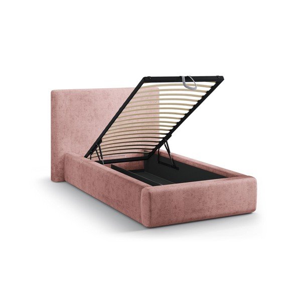 Letto singolo imbottito rosa con contenitore con rete inclusa 90x200 cm Amy – Micadoni -image-1