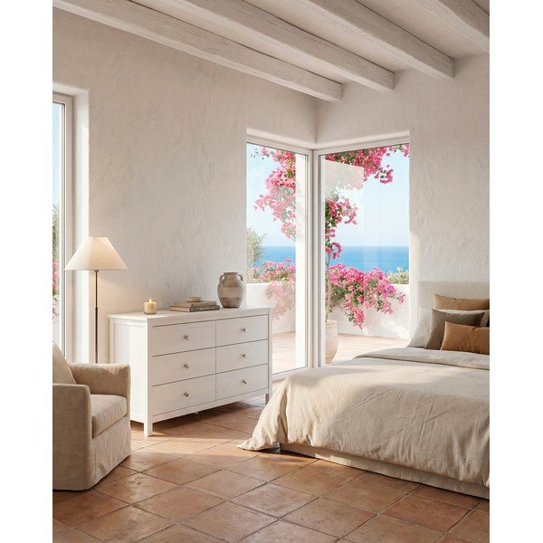 Cassettiera bianca in pino massiccio 130x80x45 cm Berna – Marckeric-image-1