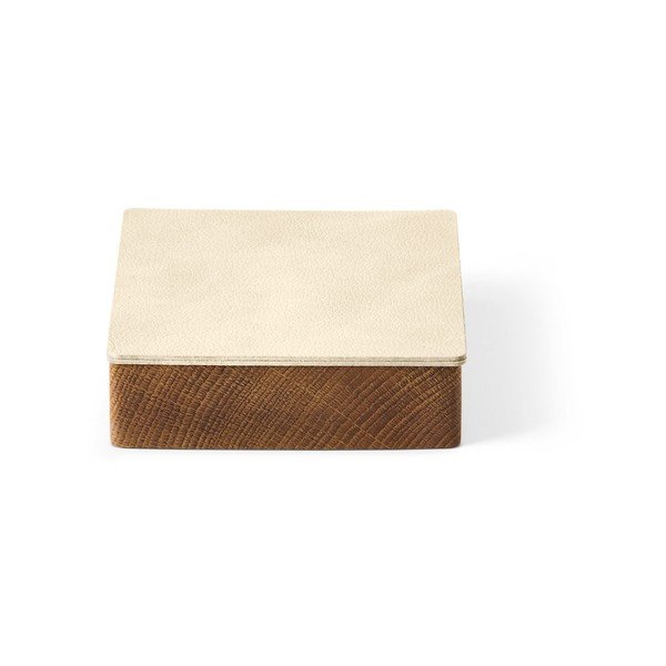 Scatola decorativa con coperchio color crema/di colore naturale in legno ed eco pelle 11x11x3,5 cm Square Nupo – LIND DNA