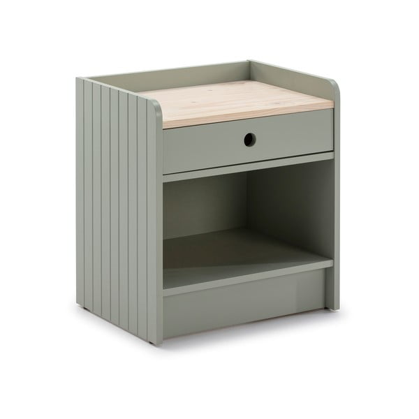 Comodino verde con piano in legno di pino Monte - Marckeric-image-2