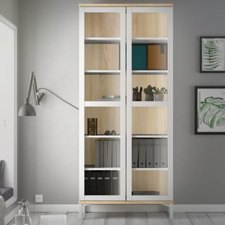 Vetrina bianca e di colore naturale con effetto rovere 89x203x36 cm Roomers – Tvilum