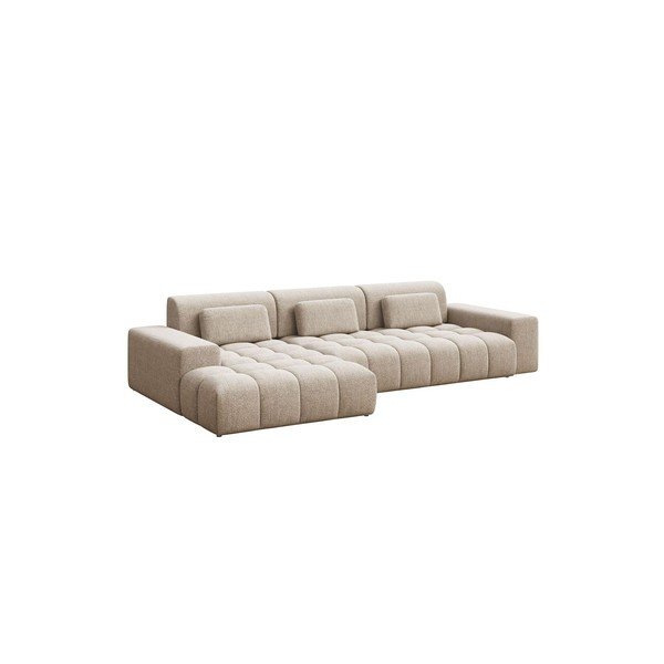 Divano angolare beige (con penisola a sinistra/con chaise lounge) con rivestimento in ciniglia Chevi – Ghado-image-2