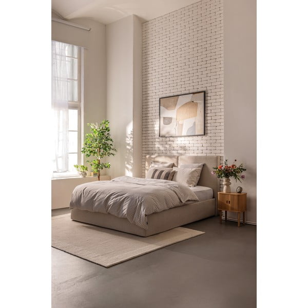 Letto matrimoniale imbottito beige con contenitore con materasso incluso/con rete inclusa 180x200 cm Thessa Bold – Bonami Selection-image-1