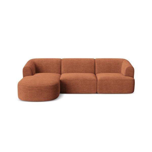 Divano angolare color terracotta (con penisola a sinistra/con chaise lounge) con rivestimento in velluto a coste Campi – Cosmopolitan Design-image-2