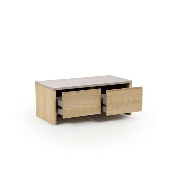 Tavolino da salotto bianco/colore naturale chiaro con effetto rovere 40x100 cm Dore – Marckeric-image-2