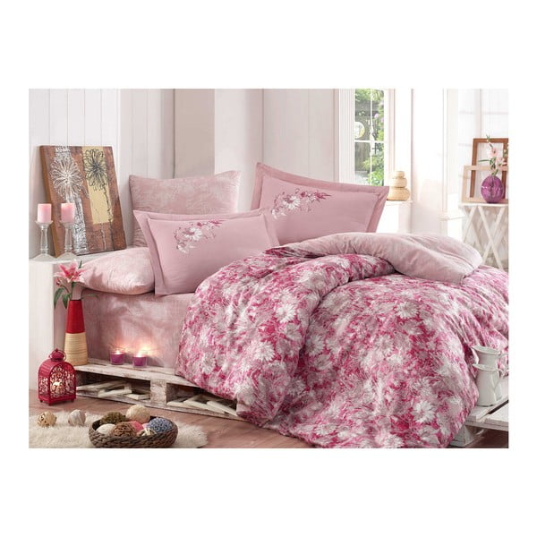 Lenzuola in cotone sateen con lenzuolo per letto matrimoniale Romina Pink, 200 x 220 cm - Mijolnir