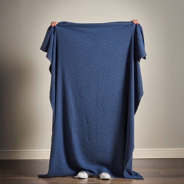 Coperta blu scuro in cotone 150x200 cm Jaipur Chunky Waffle – Pineapple Elephant-image-2