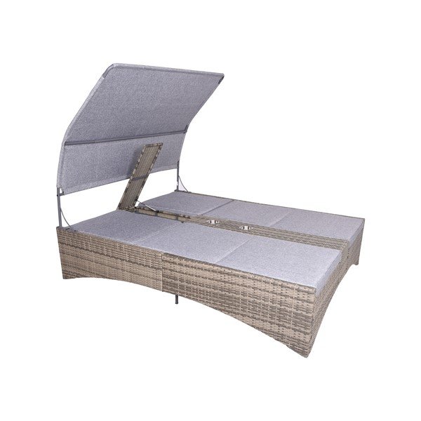 Sdraio da giardino a due posti grigia in metallo/in rattan artificiale Pescara – Garden Pleasure-image-2