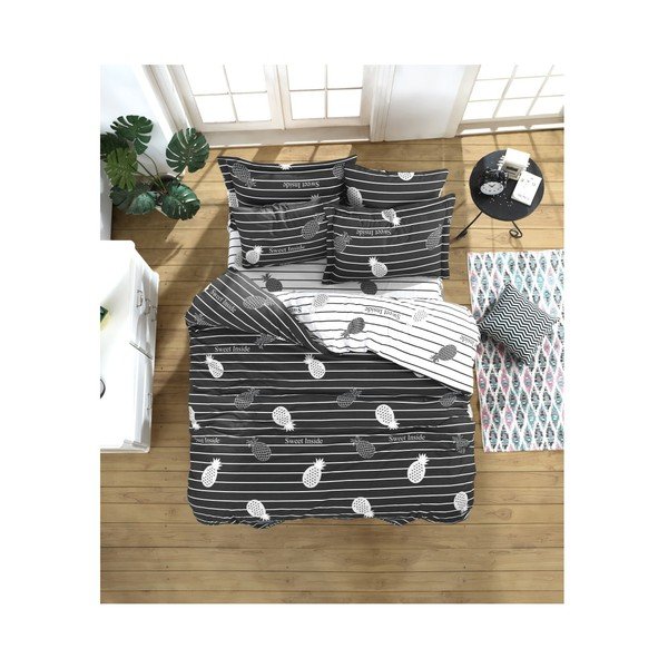 Biancheria da letto matrimoniale in cotone Ranforce con lenzuolo interno Antracite, 160 x 220 cm - Mijolnir