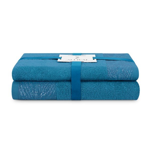 Set di asciugamani per viso e corpo tipo terry blu in cotone 2 pz Allium – Restilo
