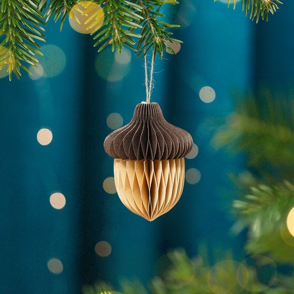 Decorazione per albero di natale in carta fatta a mano 10 cm Honeycomb Acorn – Sass & Belle-image-2