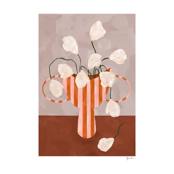 Poster 30x40 cm White Flowers in Striped Vase – Frankie Penwill – The Poster Club