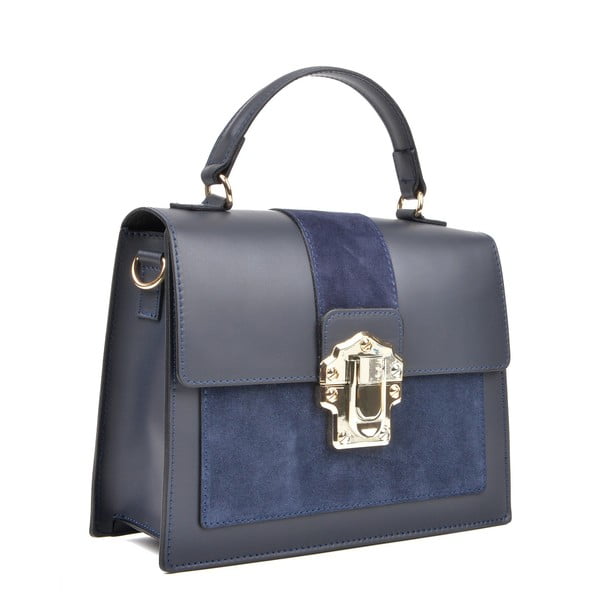 Borsa in pelle blu scuro , 22 x 27 cm - Isabella Rhea-image-2