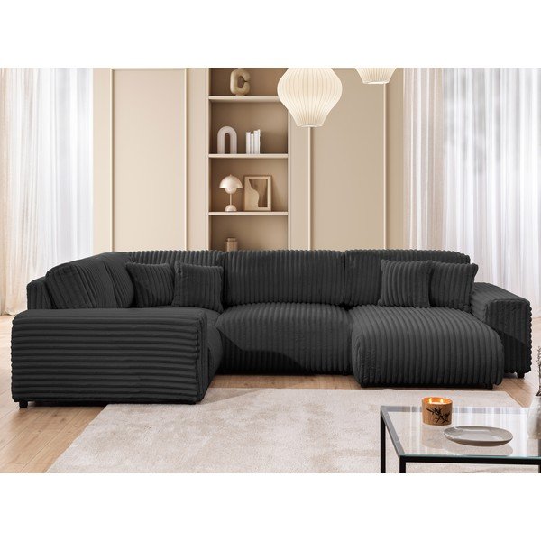 Divano angolare grigio scuro (con penisola a sinistra/a U) rivestito in velluto a coste Justin – Ropez-image-1