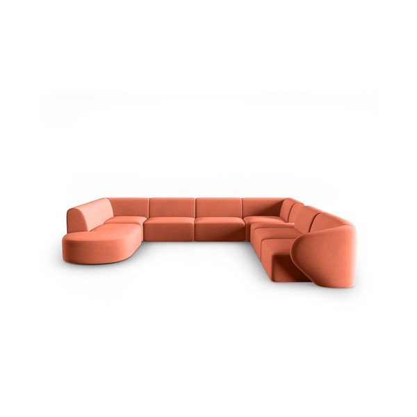 Divano angolare rosa (con penisola a destra/a U) con rivestimento in velluto Paolo – Milo Casa