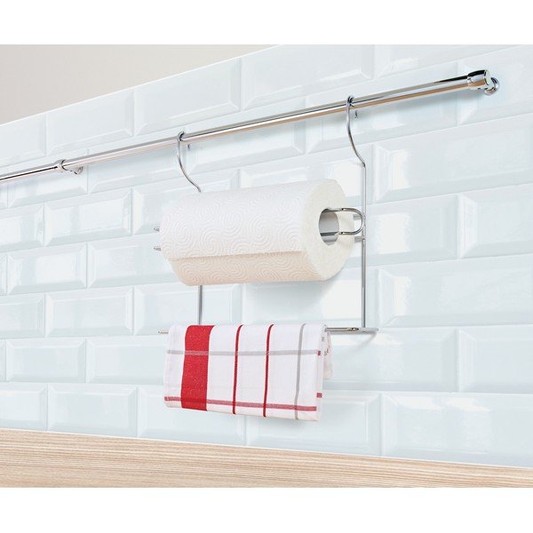Supporto da appendere per asciugamani da cucina in acciaio cromato color argento Lonardo - Metaltex-image-2