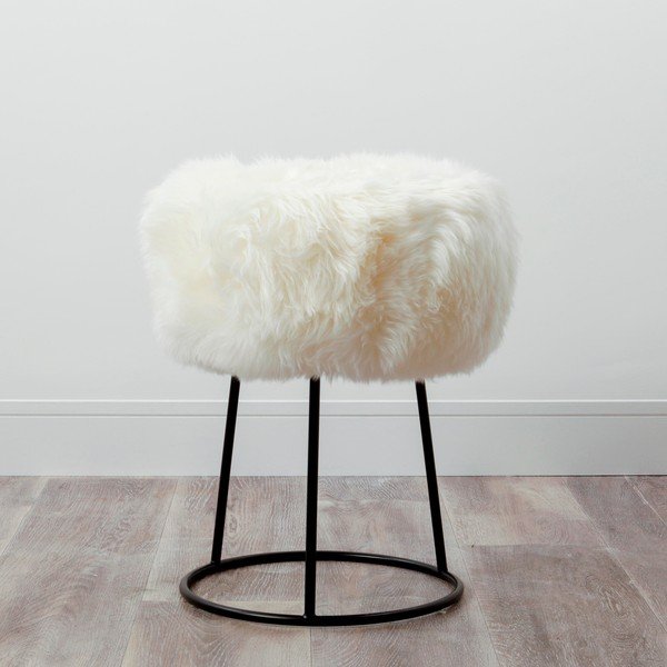 Sgabello con seduta in pelle di pecora bianca , ⌀ 36 cm - Native Natural-image-1